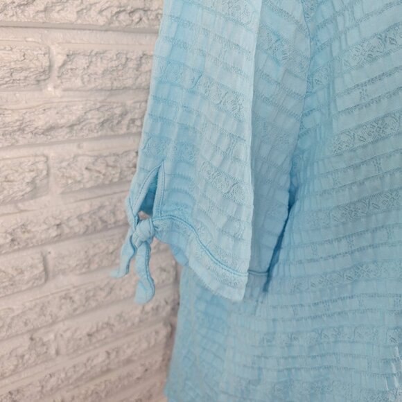 Ruby Rd Womens Top 2X Plus Tee Blue Tied Short Sleeve Eyelet Lightweight BLU189E - Picture 5 of 9